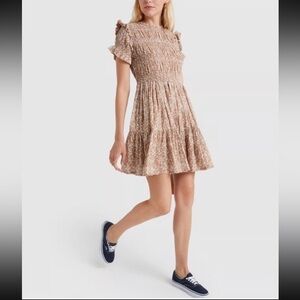 Elegant Floral Beige Mini Dress